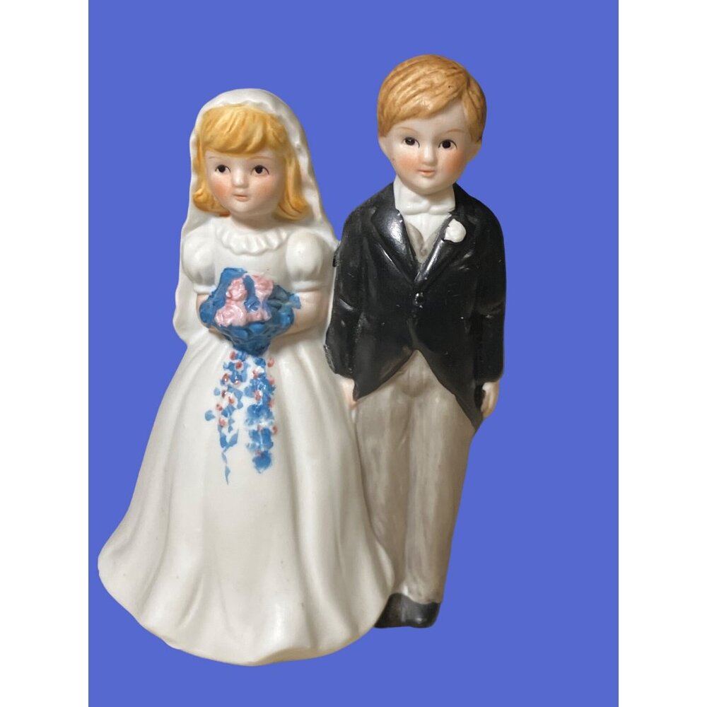 Vintage Porcelain Bride Groom Bell, Cake Topper Wedding Dress Tux